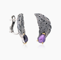 Серьги из серебра с камнем аметист Серьги из серебра с камнем аметист