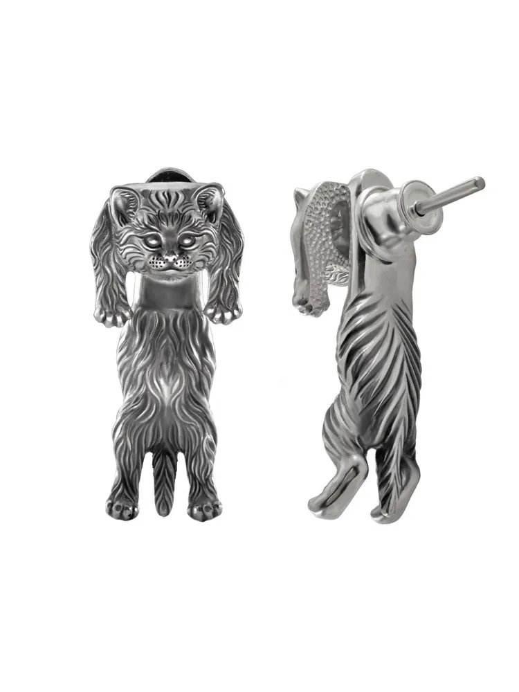 Серьги-джекеты «Котёнок» из серебра