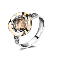 Кольцо из серебра с раухтопазом в позолоте