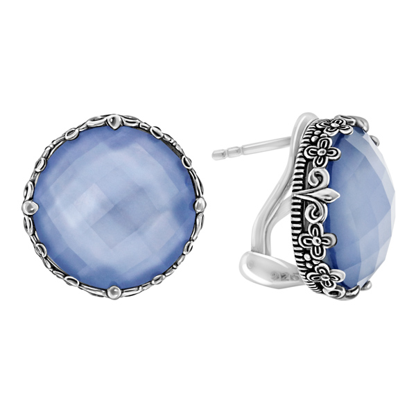 Серебряные серьги с голубым кварцем и перламутром