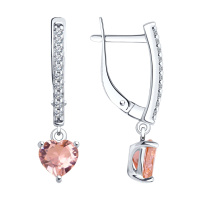 Серьги из серебра с ситаллами и фианитами «Сердце» Серьги из серебра с ситаллами и фианитами «Сердце»