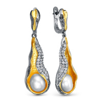 Серьги из серебра с жемчугом в позолоте Серьги из серебра с жемчугом в позолоте