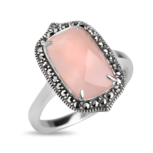 Серебряное кольцо с розовым кварцем и марказитами Swarovski