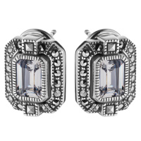 Серебряные серьги с фианитами и марказитами Swarovski