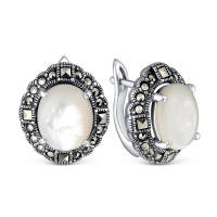 Серьги из серебра с перламутром и марказитами