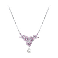 Серебряное колье с жемчугом и эмалью «Цветы»