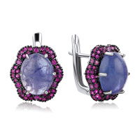 Серьги из серебра с рубинами и танзанитом