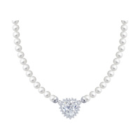 Колье из серебра с жемчугом и фианитами «Сердце»