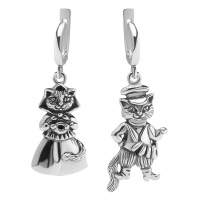Серьги из серебра «Котейки-бараночки» кот и кошка в русском стиле