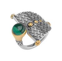 Кольцо из серебра с малахитом в позолоте Кольцо из серебра с малахитом в позолоте