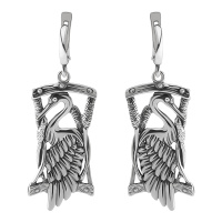 Серьги из серебра 925 Цапля в камышах