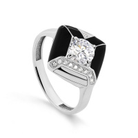 Серебряное кольцо с фианитами и эмалью