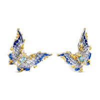 Серьги из серебра с топазами, эмалью в позолоте «Бабочка» Серьги из серебра с топазами, эмалью в позолоте «Бабочка»