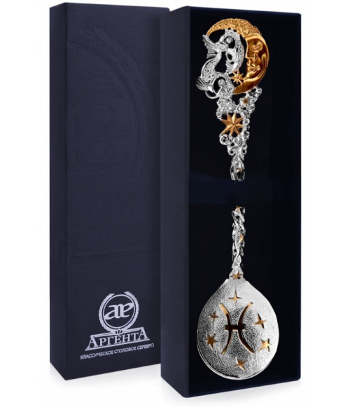 Серебряная ложка «Зодиак Рыбы» с позолотой