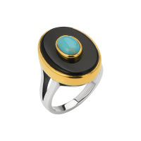 Кольцо из серебра «Ночной Океан» с бирюзой и ониксом