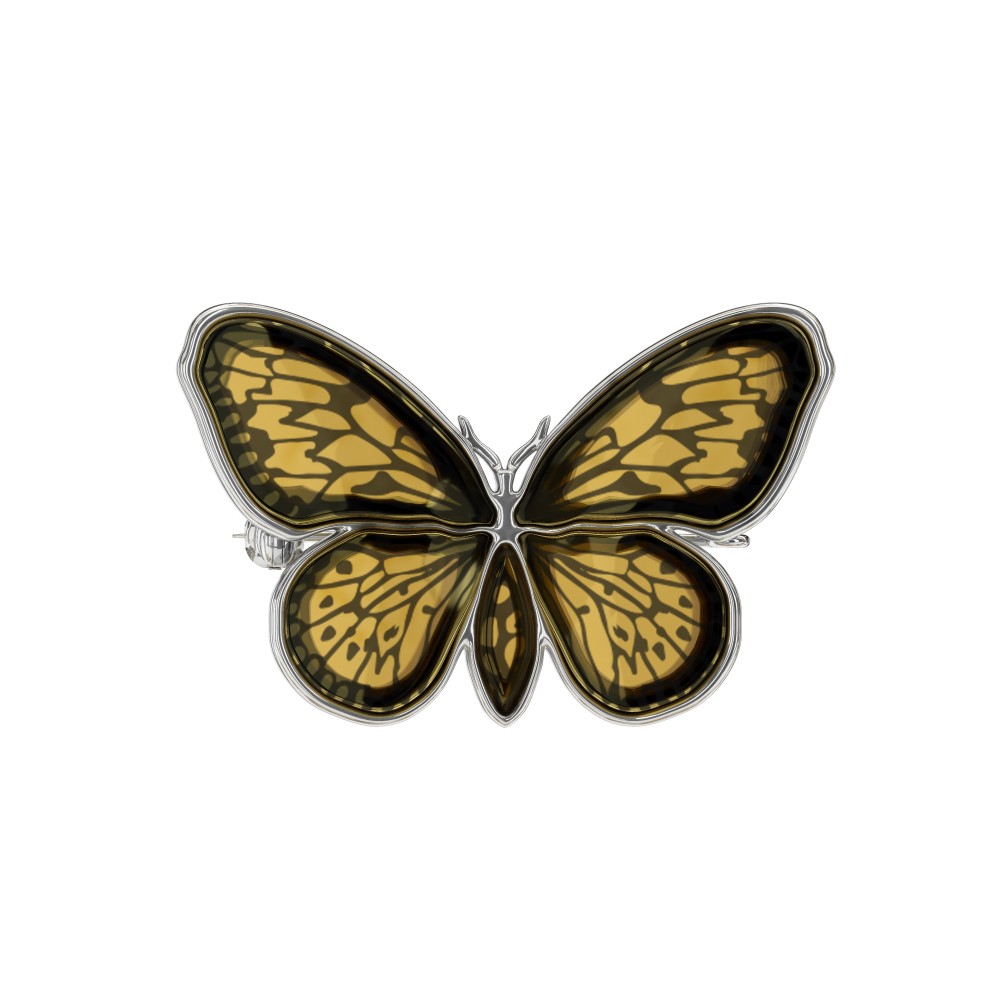 Серебряная брошь-подвеска с янтарем «Бабочка»