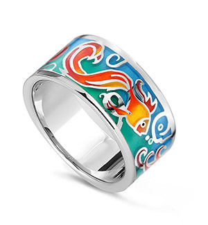 Серебряное кольцо с эмалью «Золотая рыбка»