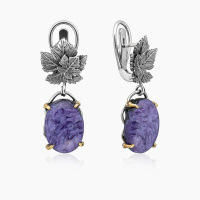 Серьги из серебра с камнем чароит Серьги из серебра с камнем чароит