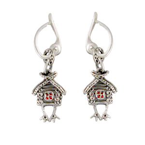 Серебряные серьги «Избушки» с эмалью