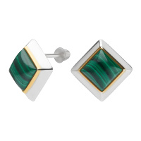 Серебряные серьги-гвоздики с малахитом Серебряные серьги-гвоздики с малахитом