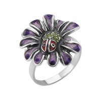 Серебряное кольцо с эмалью «Гербера»