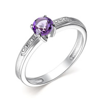 Серебряное кольцо с аметистом и бриллиантом