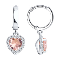 Серьги из серебра с ситаллом и фианитами «Сердце»