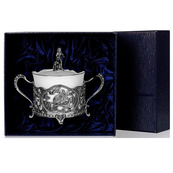 Сахарница из серебра «Охотничья Глухарь»