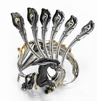 Серебряный набор «Конек-Горбунок» подставка и 6 чайных ложек