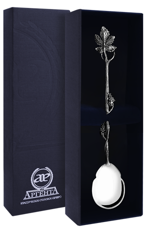 Серебряная чайная ложка «Виноград» с чернением