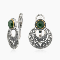 Серьги из серебра с камнем нефрит Серьги из серебра с камнем нефрит