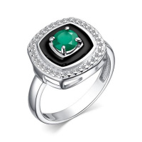 Серебряное кольцо с фианитами и зеленым агатом Серебряное кольцо с фианитами и зеленым агатом