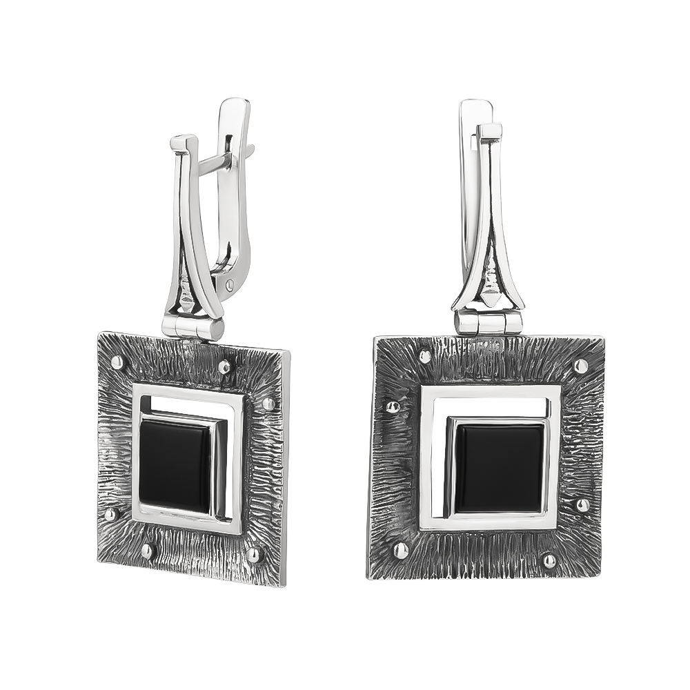 Серьги из серебра с ониксом