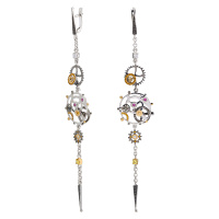 Серебряные серьги с фианитами «Часовой механизм»