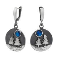 Серьги из серебра с синтетическим опалом «Лес»