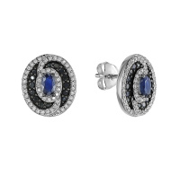Серебряные серьги с сапфиром и фианитами «Галактика» Серебряные серьги с сапфиром и фианитами «Галактика»