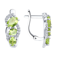 Серьги из серебра с фианитами и хризолитами