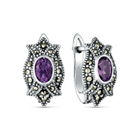 Серебряные серьги с аметистом и марказитами Серебряные серьги с аметистом и марказитами