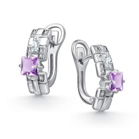 Серьги из серебра с аметистом и фианитами Серьги из серебра с аметистом и фианитами