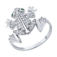 Кольцо из серебра с фианитами «Лягушка»