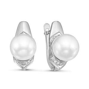 Серебряные серьги с фианитами и жемчугом