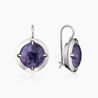 Серьги из серебра с камнем чароит Серьги из серебра с камнем чароит