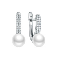 Серьги из серебра с жемчугом и фианитами Серьги из серебра с жемчугом и фианитами