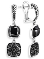 Серебряные серьги с черным ониксом и шпинелью Серебряные серьги с черным ониксом и шпинелью