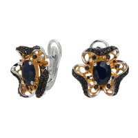 Серебряные серьги с сапфирами в позолоте «Цветок» Серебряные серьги с сапфирами в позолоте «Цветок»