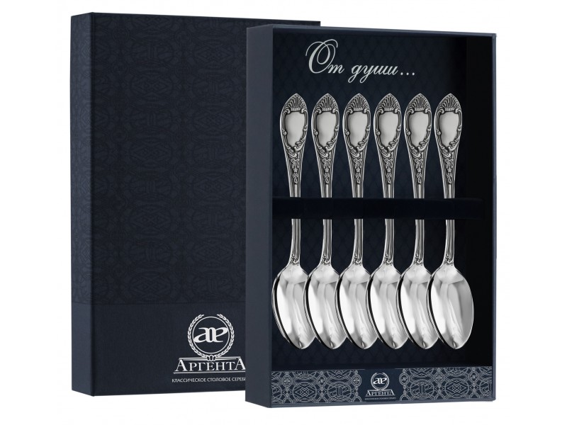 Серебряный набор «Престиж» 6 чайных ложек с чернением