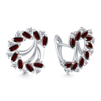 Серьги из серебра с гранатом и фианитами Серьги из серебра с гранатом и фианитами