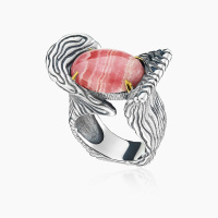 Серебряное кольцо «Родохрозитовая Лазурь» с родохрозитом