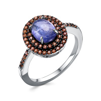 Кольцо из серебра с танзанитом и оранжевыми сапфирами Кольцо из серебра с танзанитом и оранжевыми сапфирами