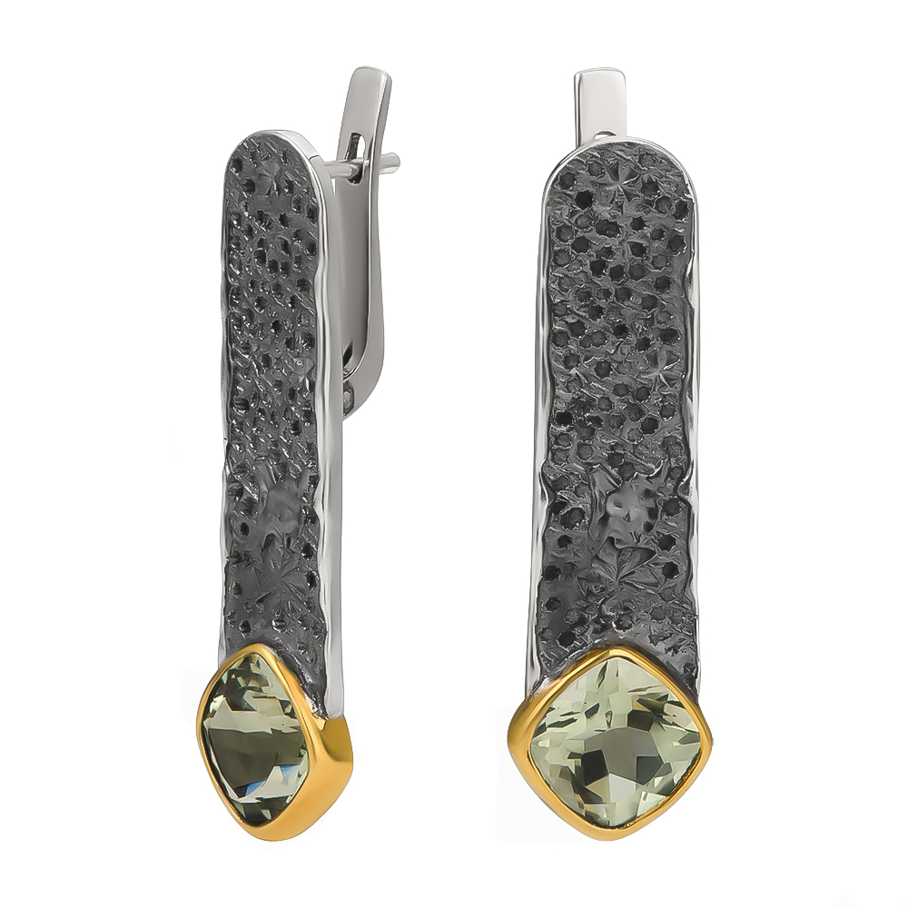 Серебряные серьги с зеленым аметистом